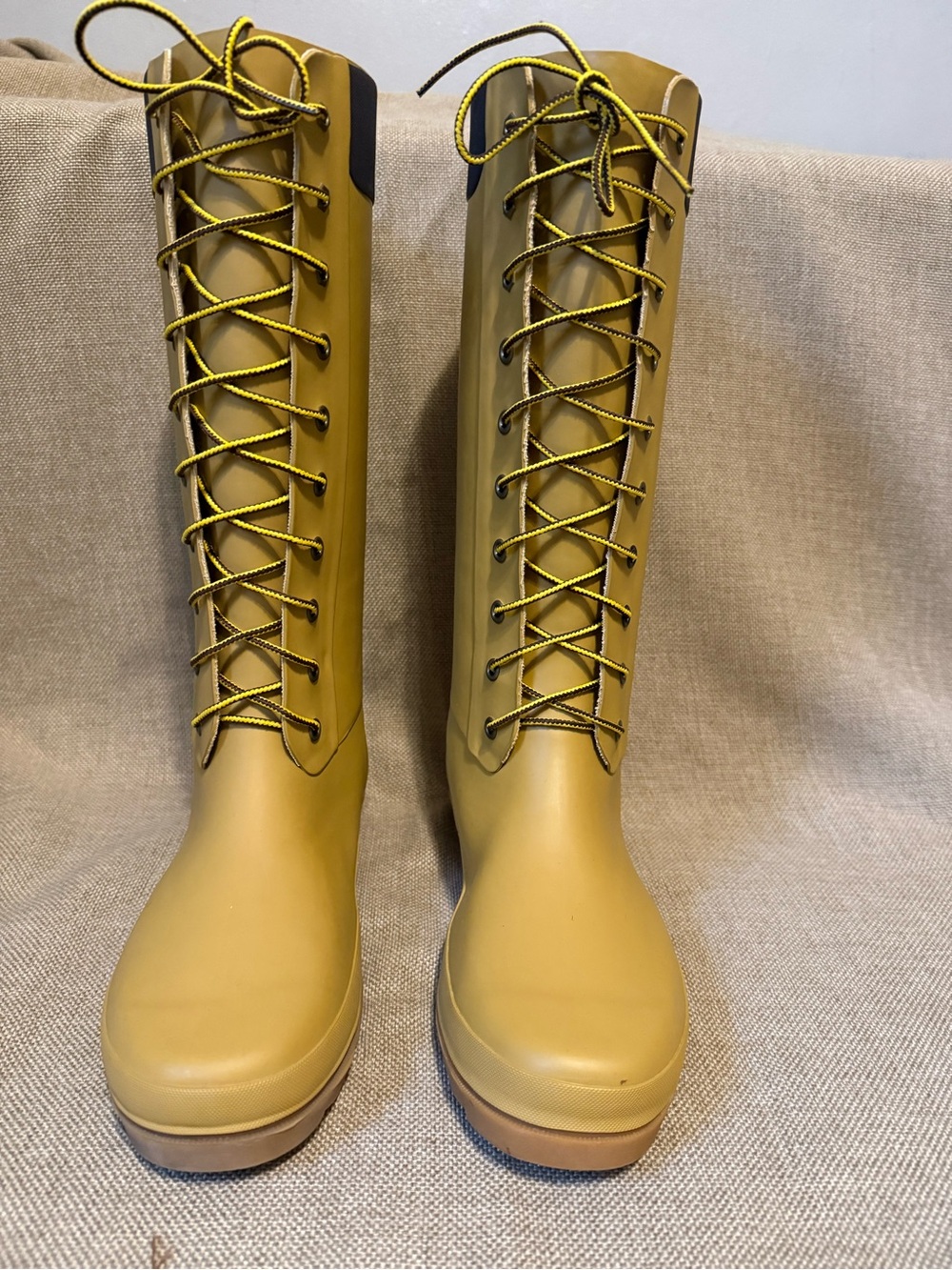 Timberland 14 inch Knee-High Lace-Up Rubber Rain Boots in Wheat Yellow
